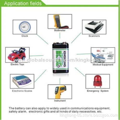 Long Shelf Life 6F22 Carbon Zinc Battery with 9.0V Nominal Voltage